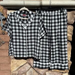 Kate Spade Pajamas Set Large Black White Check Print Short Sleeve Lightweight